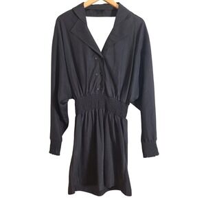 Indus+ry Black Silk Blouson Cutout Dress